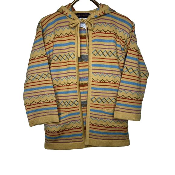 Vintage 70s Yves Saint Laurent Yellow Stripe Wool Hoodie Cardigan Size Small - Picture 1 of 8